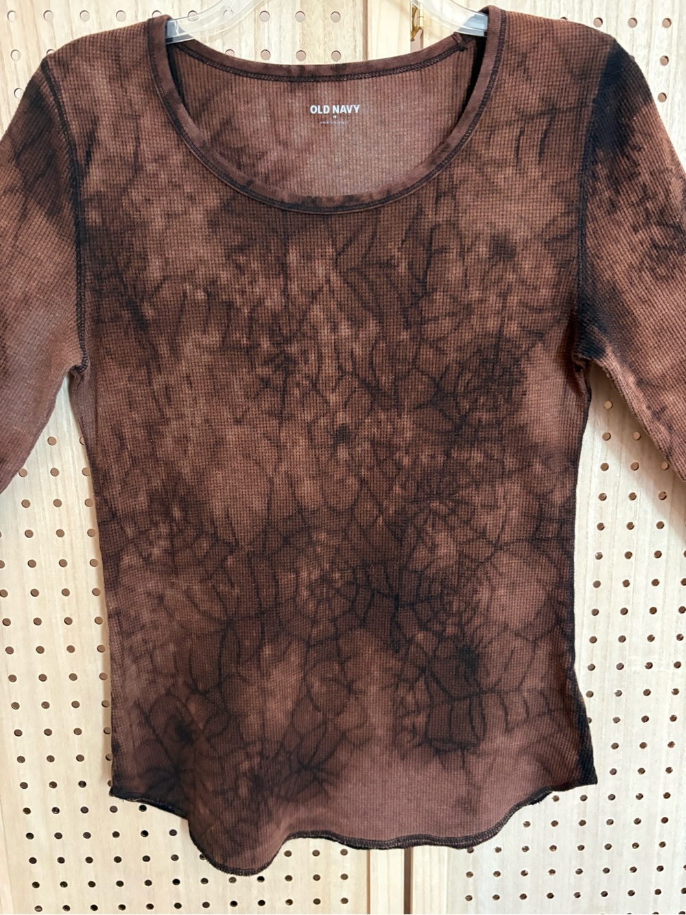 Spider Web Halloween Brown & Black Black Waffle Long Sleeve Tee Ladies M